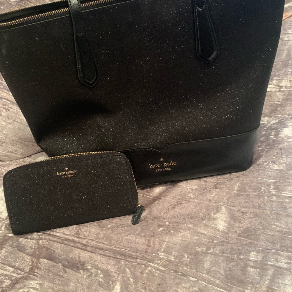Kate Spade Glitter Black Tote and Wallet